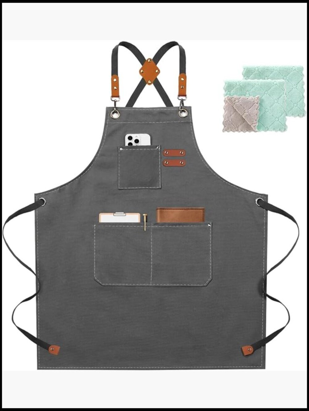 Cotton Canvas Cross Back Chef Apron with Large Pockets Water Repellent